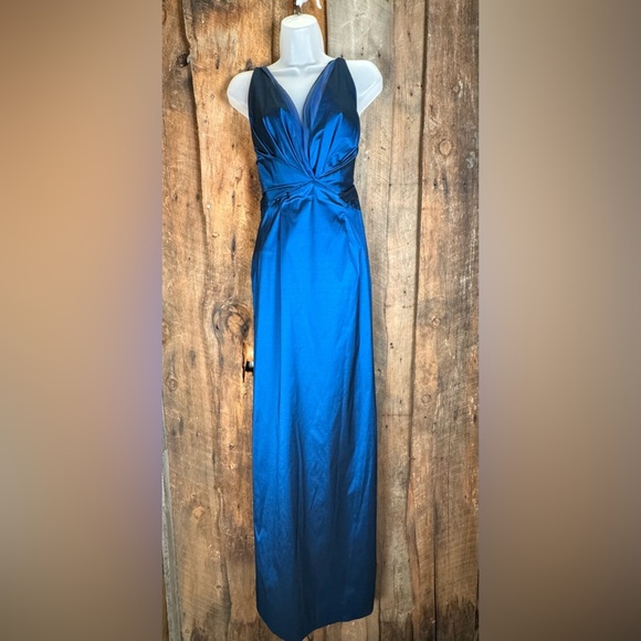 Talbot Runhof "Authentic" Dark Blue Duchess Satin Column Gown - Size 12 - NWT - Picture 1 of 14
